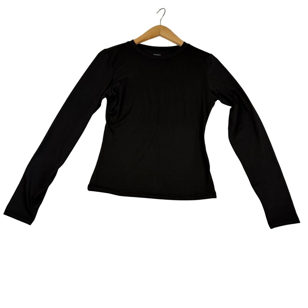 Automet Womens Long Sleeve Crewneck Slim Fit Athletic Top Black Size M 2448
